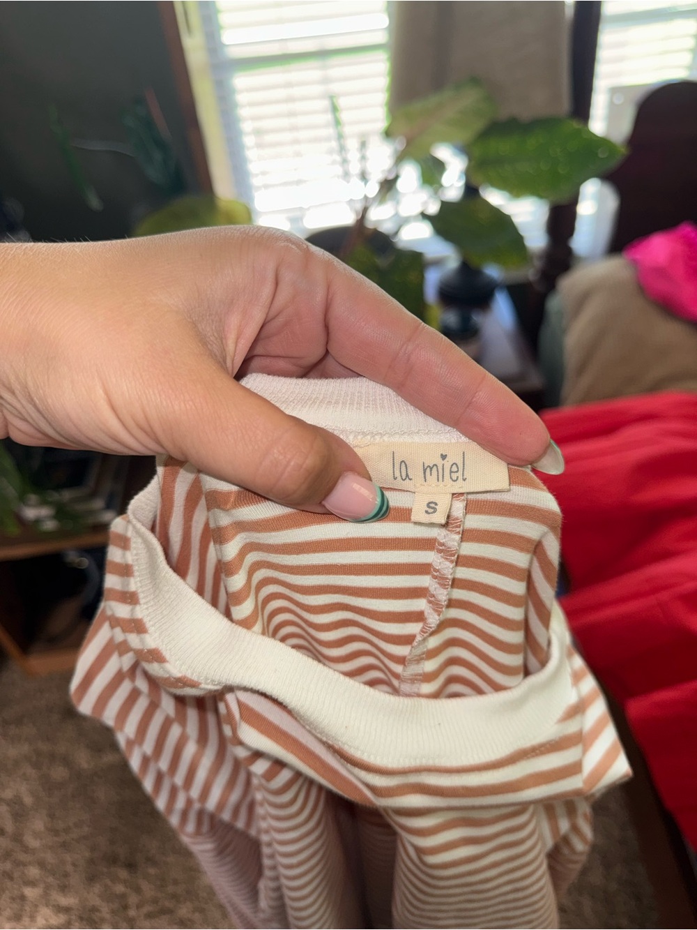 LA MIEL Striped Cream and Brown Long Sleeve Top - Picture 2 of 6